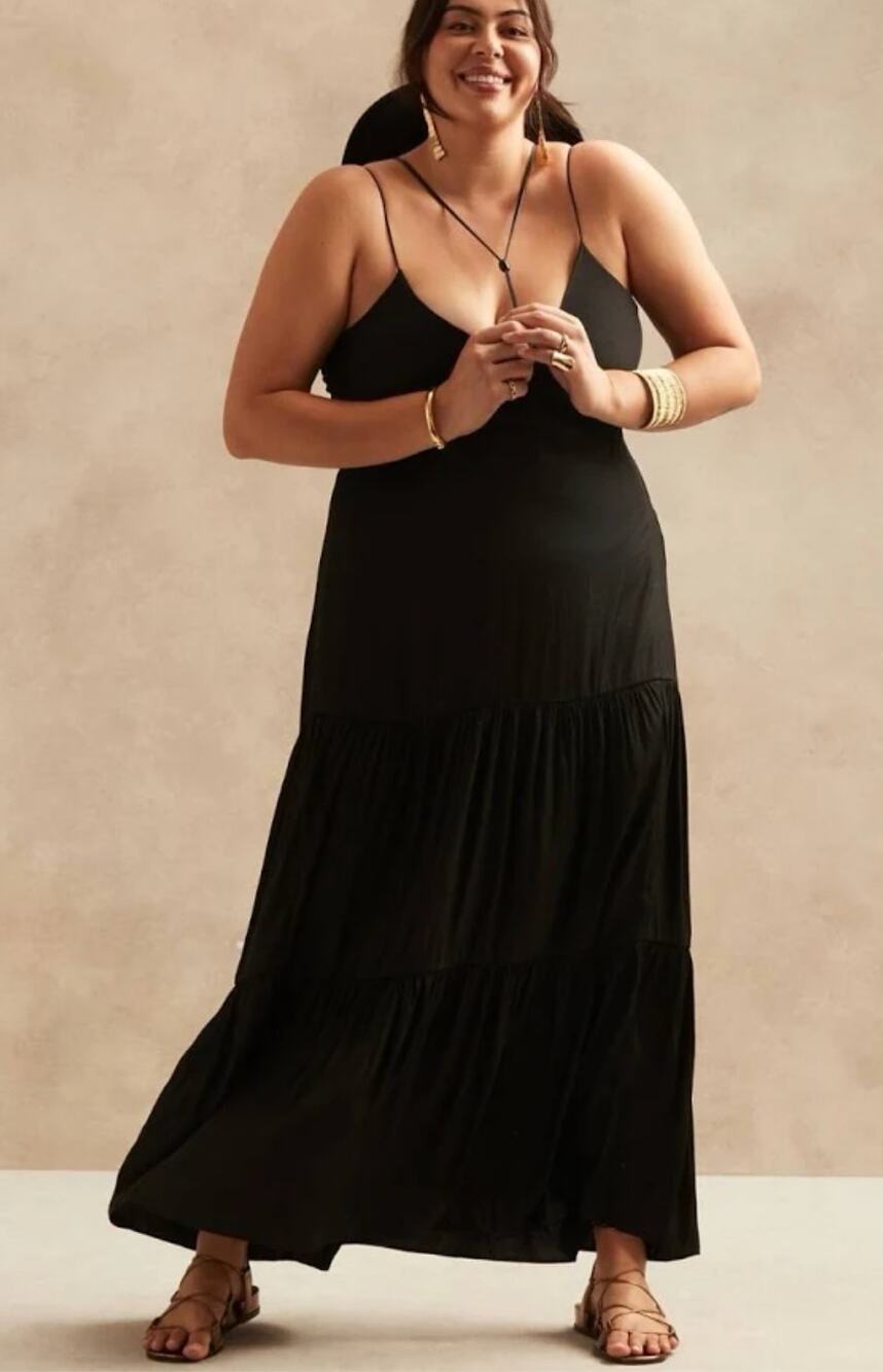 BANANA REPUBLIC Women's Maxi Dress Size 18 Black Multi Tiered Cami Boho